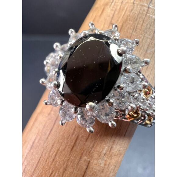 NEW Shungite and zircon ring in vermeil and rhodium over sterling silver size 8 - Picture 13 of 16